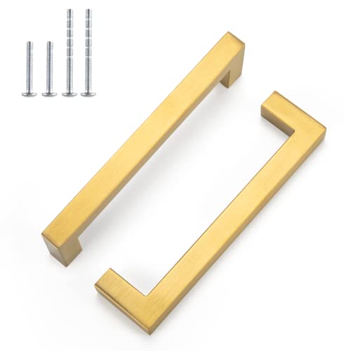 LONTAN 6 Stück Schrankgriffe Gold 128mm Lochabstand Möbelgriffe Griffe Möbel für Küchenschränke Küchengriffe Schubladengriffe Edelstahl Messing