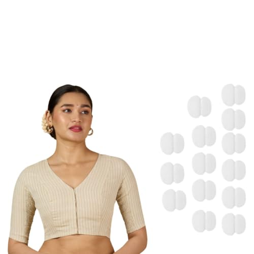 Image of Studio Shringaar Women Cotton Half Sleeve Madras Checks Saree Blouse with Stretchable Sides