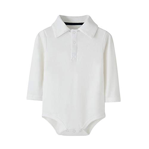 Teach Leanbh Infant Baby Polo Bodysuit Cotton Long Sleeve Pure Color Shirt 3-24 Months (12 Months, White)