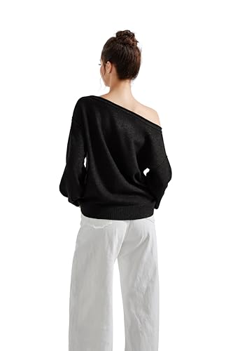 SUUKSESS Women Off The Shoulder Fall Sweaters Long Sleeve Boat Neck Oversized Pullover Sweater Tops