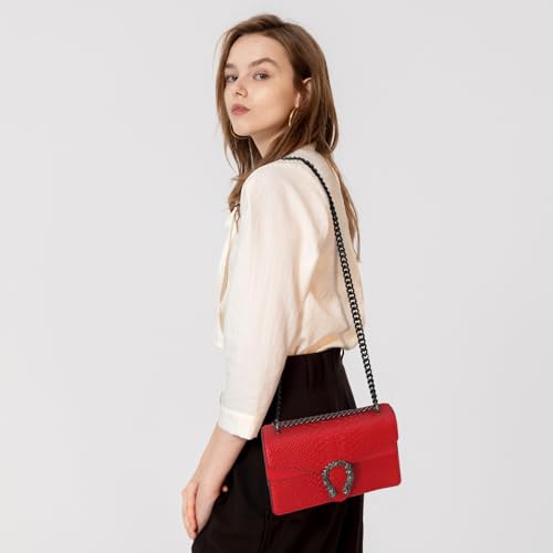 Image of Women's Crossbody Shoulder Bag Snake Print Satchel Purse Leather Chain Clutch Evening Handbag