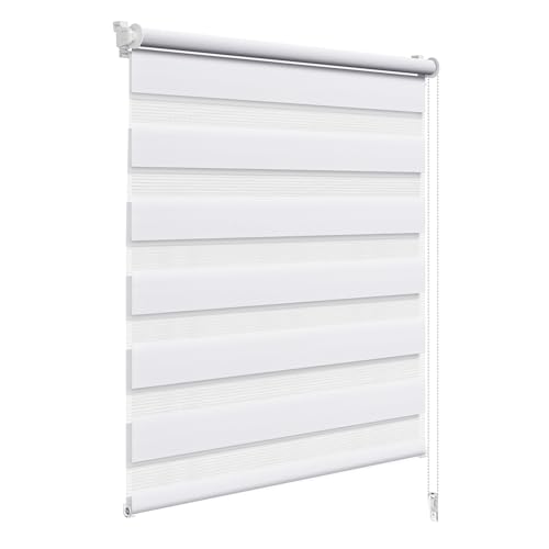 WOLTU Store Enrouleur Jour Nuit sans Perçage, Montage avec Clips, Rideau Translucide et Occultant en Double Tissu, Protection Vie Privée, pour Fenêtre ou Porte, 75l x 150L cm, Blanc