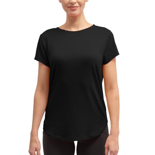 Hello Mello Womens Sleep and Lounge Pajamas Top Short Sleeve Crewneck Lightweight Dream Tee Shirt - Onyx X-Large
