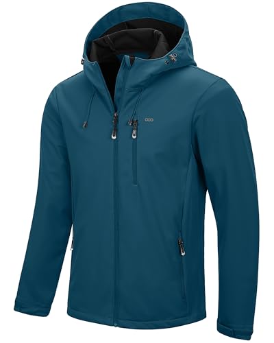Image of 33,000ft Men's Softshell Jacket with Hood Waterproof Windbreaker Lightweight Rain Shell Jacket for Outdoor Hiking Travel