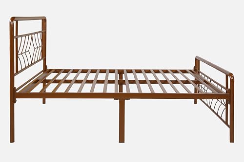 Image of Vara Metal Queen Size Bed Without Storage | Wrought Iron Double Bed with Headboard & Footboard | Sturdy Powder Coated Platform Bed Queen Size Cot for BedroomLivingRoom Brown (75x60)