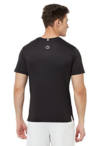 Image of TRUEREVO Mens Solid Half Sleeve Round Neck Sports T Shirt Polyester Fabric with Reflective Details for Gym Training Workout Running