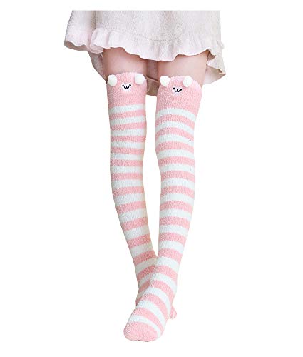 Bopstyle Christmas Soft Warm Socks Coral Velvet Knee High Stockings for Girls Gift,Light Pink,One Size