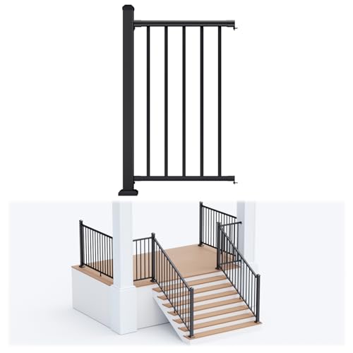 Image of Egadis 42 in. H x 2 ft. W Porch and Deck Railing Kit, Aluminum Railing Kit, Black Textured AAMA 2604 Powder-Coat Finish Modular Rail System for Outdoor Decks, Porches & Balconies(1 Post, 1 Panel)