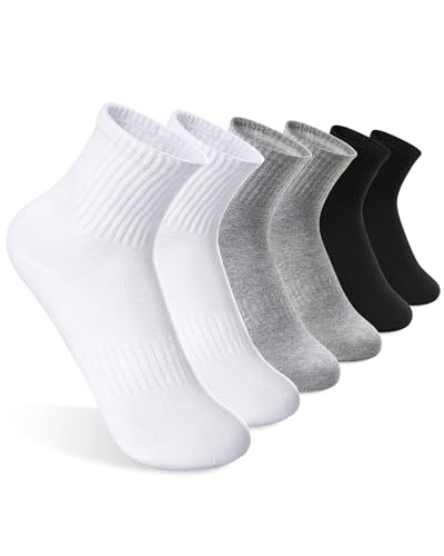 Kids Athletic Crew Socks Seamless Girls Cotton Half Cushioned Quarter Sock for Boys 6 Pairs