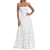 Vestido de noche largo con tirantes delgados florales para mujer, vestido de dama de honor formal, línea A, vestido de baile, espalda descubierta, elegante, vestido de fiesta, Blanco, M