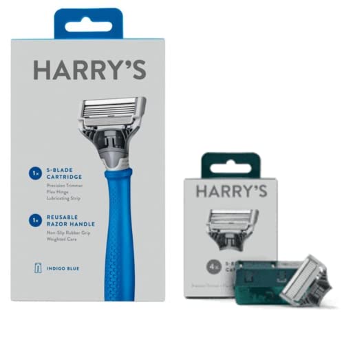 Harrys Razor Blue Bundled with Harry s Blade Refills Suitable for Sensitive Skin Men's Classic Shave, Black, 5 Piece Set