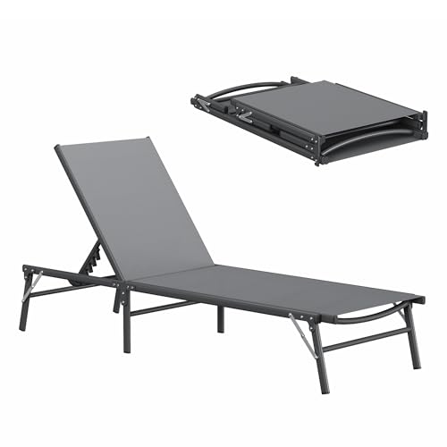 Image of Amopatio Outdoor Lounge Chairs Poolside Chaise Lounge for Patio | Foldable & Portable & Stackble Weather Resistant Frame Breathable Textilene 5-Position Adjustable Backrest 400 LBS Capacity