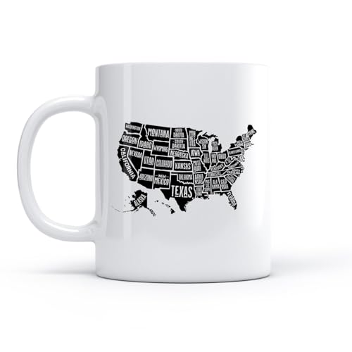 AYUEHBN Tazza da tè o caffè originale Mappa degli Stati Uniti d'America con i nomi degli stati （11oz/320ml） e adatte al microonde