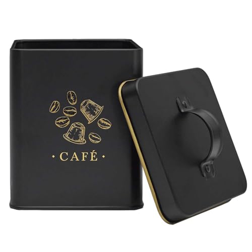 COOK CONCEPT - BT6811 Boîte en Métal pour Conservation du Café - Design Chic et Moderne - Hermétique pour Fraîcheur Optimale - Conçue pour Divers Aliments - 1L - Noir et Or