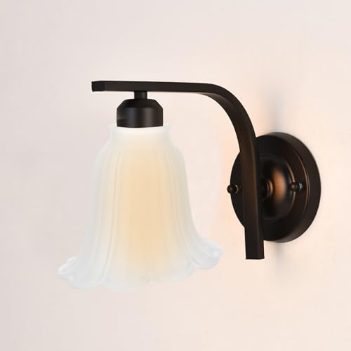Image of UKCOCO Floral Glass Lampshade Replacement Tulip Lamp Shade for Chandelier Table Lamps Ceiling Light Fixtures Vintage Light Cover 5.70 X 5.51 X 4.92 in 1 Piece