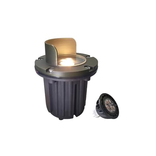MALORY Brass Top Cover Landscape Well Lights,(6''H) 12V Low Voltage Outdoor In Ground Lights,Anti-Glare Landscape Lighting with 5W 450LM MR16 for Pathway, Driveway (Shield Top, 1-Pack with B