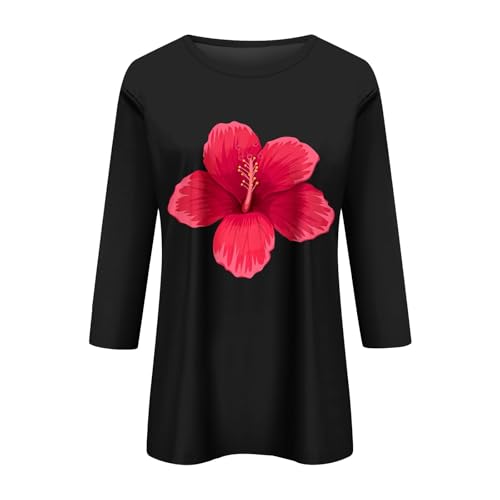 HTHLVMD Womens 3/4 Length Sleeve Tops 2025 Fall Fashion Floral Print Crewneck Causal Trendy Tunic Tops for Women