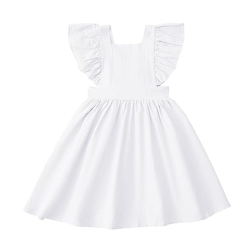 Toddler Girls Flutter Sleeve Pleated Dress Square Neck Solid Fancy Elegant Dresses Baby Kids Formal Dance Clothes