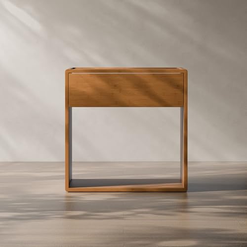 RECCI Solid Bamboo Nightstand, Sustainable Curved Classic Mid-Century Modern Wood...