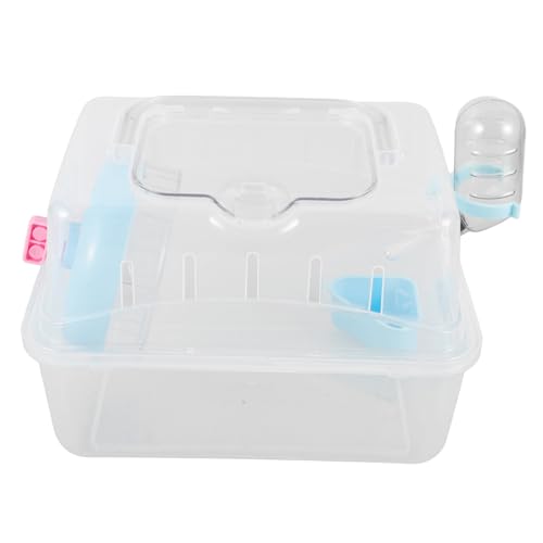 CHICAMPERA 透明ブルー全景小田園ハムスターキャリーケース 通気孔付き多機能小動物用持ち運びケージ 設計で逃走防止 お出かけや屋外使用に