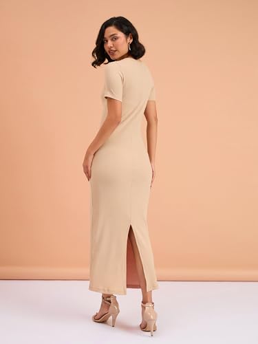 Image of barcino Red Rib Bodycon Back Slit Maxi Dress