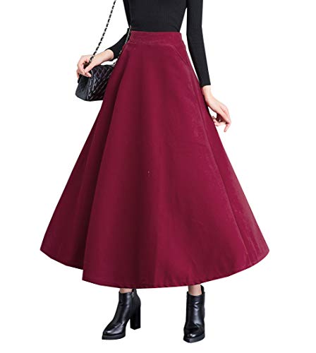 Jupe en laine longue vintage pour femme taille haute | Jupe maxi hiver vin rouge XL