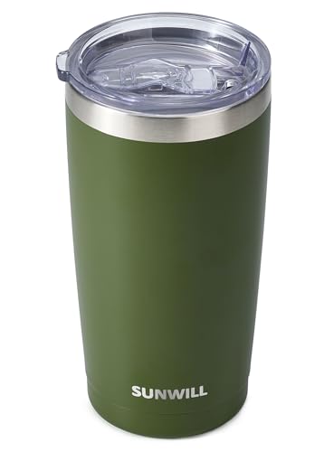 Image of SUNWILL Travel Coffee Tumbler 20 oz, Insulated Mug with Lid, Stainless Steel Cup for Outdoor, Powder Coated Olive