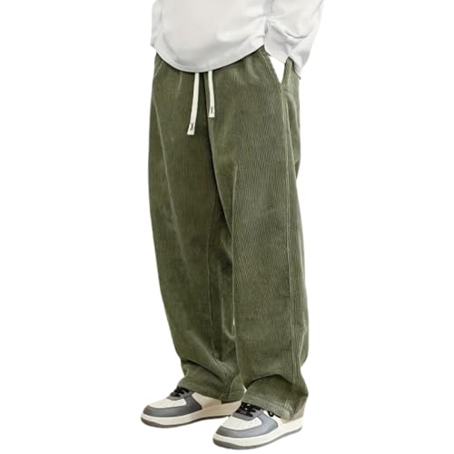 Pantalon Pana Hombre Pantalón Holgado Pantalones de Pana Cintura con Cordón Casuales Elásticos Cálido y Cómodo Pantalones de Pana Hombre Monocolor Pierna Recta para Uso Diario al Libre