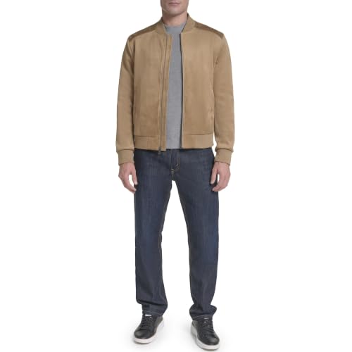 Image of Cole Haan Men's Rib Knit Collar Fully Lined Faux Suede Jacket