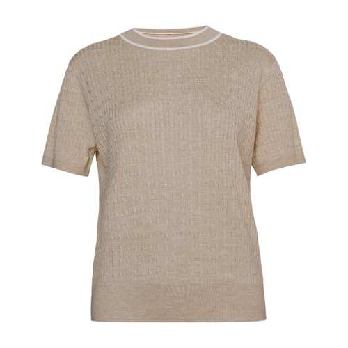 Pull en tricot torsadé blanc à manches courtes et col rond en laine et soie 24BC-2
