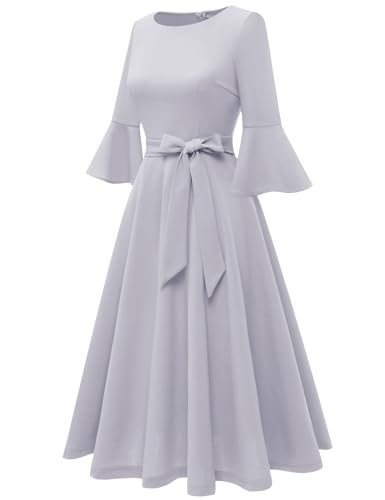 Image of HomRain Women's Church Dresses Modest Bell Sleeve Wedding Guest Cocktail Tea Party Vintage Evening Dress