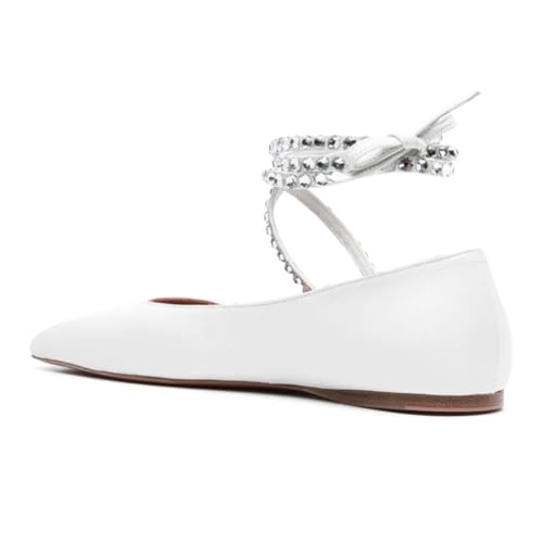 miss left Women Chic Rhinestone Strappy Closed Round Toe Ballet Flats Ankle Strap Comfortable Party Date Casual Shoes Size 4-16 US3