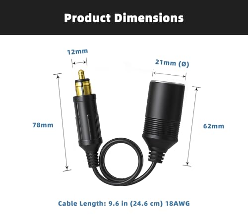 Image of Cliff Top Extended Hella DIN Motorcycle Dual USB Cigarette Lighter Adapter | Extended Hella DIN /Powerlet plug, 12V /24V converter, dual USB charger, cigarette lighter socket, motorcycle use only, DC gear