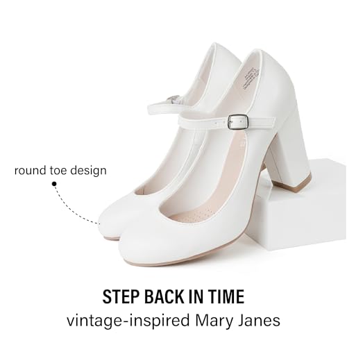 J. Adams Skippy Heels for Women - Round Toe Chunky High Heel Mary Jane Pumps4