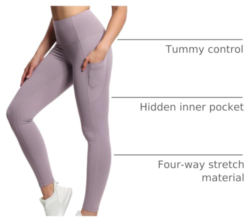 Image of THE GYM PEOPLE Thick High Waist Yoga Pants with Pockets, Tummy Control Workout Running Yoga Leggings for Women