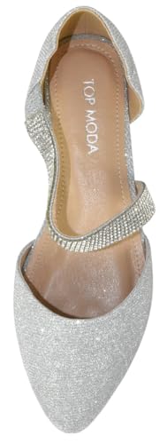 TOP Moda Women Shoes Flats Glitter Pointed Toe Dress Flats with Rhinestone Strap Elegant Slip-On Sparkle Lennon-53