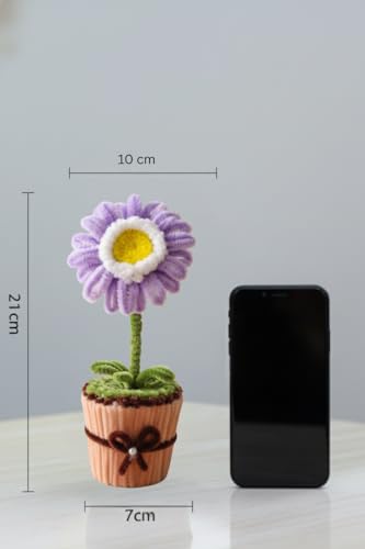 Image of Handmade Artificial Flower Pot for Home Decor | Cute Fuzzy Wire Pipe Cleaner Flower Plant | Aesthetic Tabletop Decorative Pot for Home, Office & Gifting (Soft Bloom :- White - Purple)