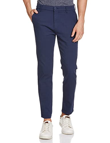 Image of The Indian Garage Co Men Slim Fit Checked Mid-Rise Chinos Navy