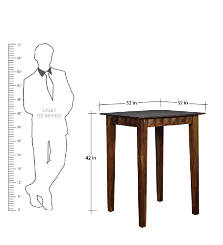 Image of Solid Wood Diamond Design Bar Dining Table Set for 2 Person /Wooden Bar Dining Table with Chairs (Solid Sheesham Wood, 2 Seater, Teak Finish)