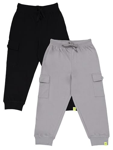 Image of KiddoPanti Boys Cotton Joggers | 100% Cotton Single Jersey | 2 Side Cargo Pockets with Flap | Elasticated Waist Band with Functional Drawcord | Soft & Breathable Track Pants