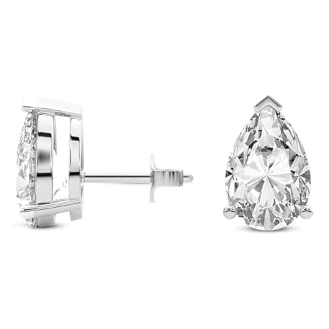 The Diamond Deal IGI Certified 1.00ct (1.00Cttw) Carat Pear Shape Lab-Grown Diamond 3-Prong Stud Earrings in 14k White Gold With Push Back Closure Cover