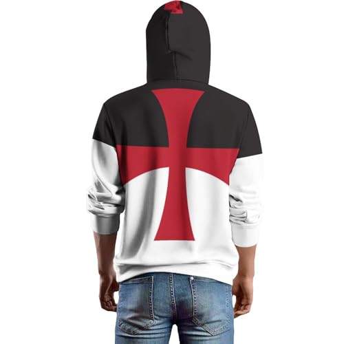 Crusaders Knights Templar Flag Mens Casual Hooded Collar Drawstring Hoodies Pullover Long Sleeve Sweatshirts2
