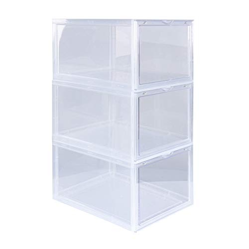 7Penn Plastic Shoe Boxes with Lids 3pk Clear and White - Shoe Storage Containers for Display - Stackable Shoe Organizer