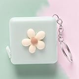 Generic 1Pcs Tape Measures Square Push-Button Tape Measure White Floral Design +/-5% Accuracy ABS Plastic Green 4.7×4.7×2.2cm
