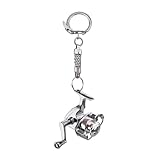 Tidevib Portachiavi in miniatura con mulinello da pesca con design realistico a tamburo rotante, in lega di metallo, ciondolo per gli amanti della pesca e gli appassionati di attrezzatura