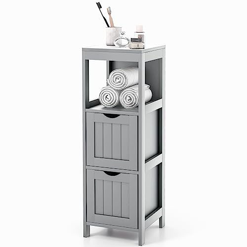COSTWAY Badschrank schmal, Badezimmerschrank mit 2 Schubladen & offenem Fach, Badkommode modern, Aufbewahrungsschrank Schrank für Badezimmer & Wohnzimmer, 30 x 30 x 90 cm, grau COSTWAY Badschrank schmal, Badezimmerschrank mit 2 Schubladen & offenem Fach, Badkommode modern, Aufbewahrungsschrank Schrank für Badezimmer & Wohnzimmer, 30 x 30 x 90 cm, grau