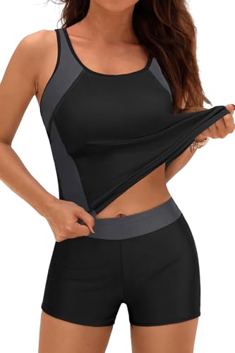 Daci Women 2 Piece Tankini Swimsuit - 2025 Tummy Control Sporty Bathing Suit Color Block Swim Tank Top with Boy Shorts