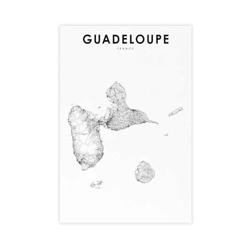 QOGDAF Poster sur toile représentant une carte de la Guadeloupe - Décoration murale pour salon,...