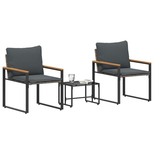 vidaXL Ensembles de Meubles 3 pcs Gris et Gris foncé Rotin, Jardin et terrasse, fauteuils Modernes en rotin, Ensemble de Meubles rectangulaire, résistant aux...