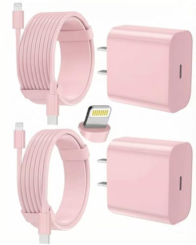 FEEL2NICE iPhone Charger Fast Charging 2 Pack Type C Wall Charger Block with 2 Pack [6FT&10FT] Long USB C to Lightning Cable for iPhone 14/13/12/12 Pro Max/11/Xs Max/XR/X AirPods Pro Pink